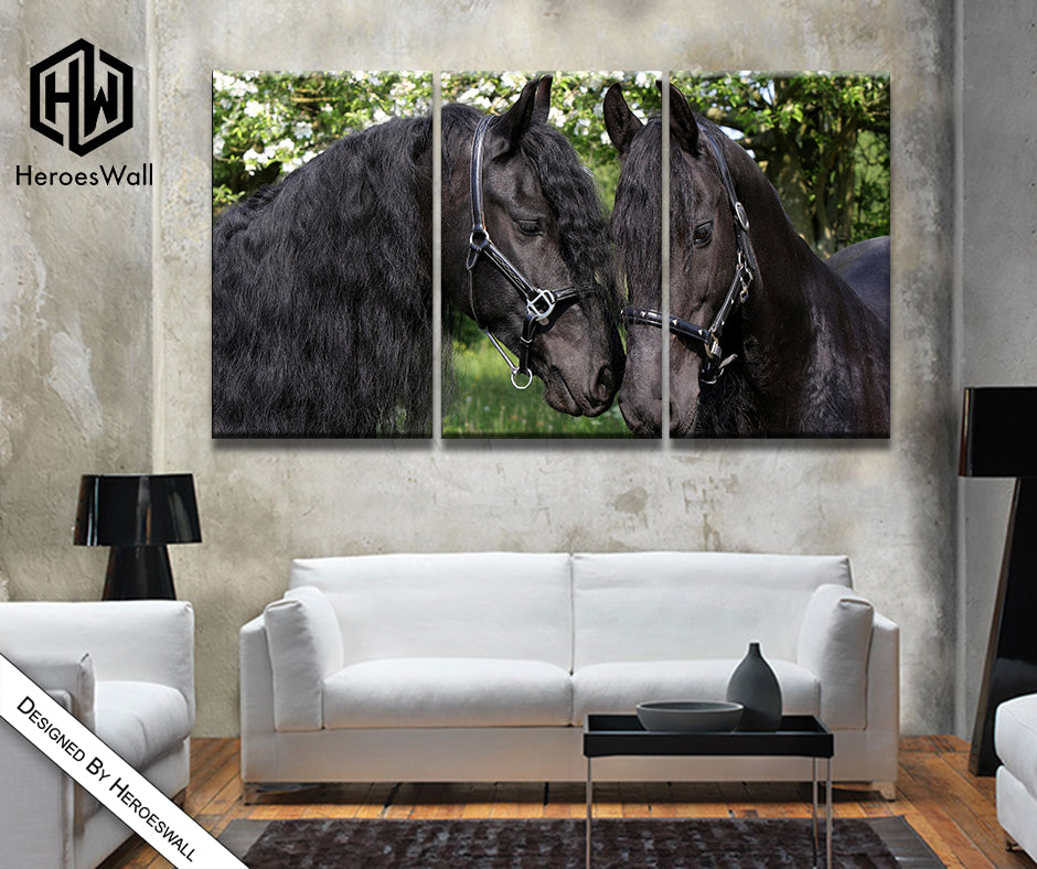 🐎 Quadri Cavalli Frisoni – Eleganza Potente in Stile Realistico