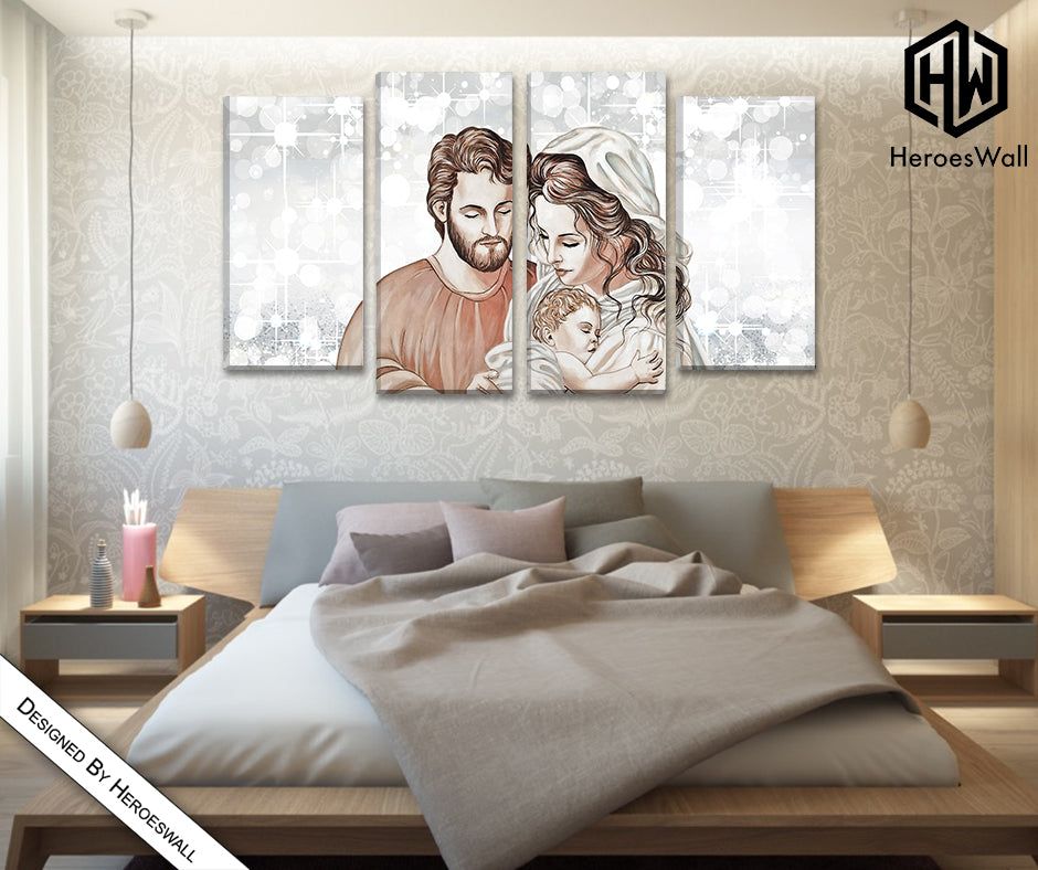 Quadro Sacra Famiglia Moderno – Gesù, Giuseppe e Maria – Stampa su Tela Pronta da Appendere