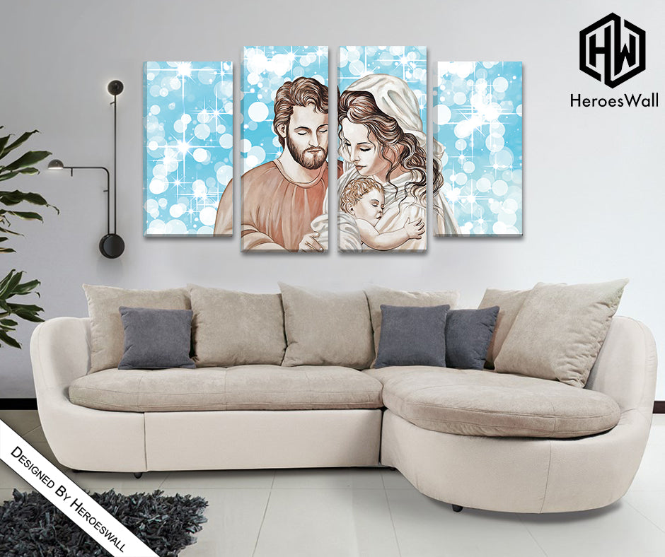 Quadro Sacra Famiglia Moderno – Gesù, Giuseppe e Maria – Stampa su Tela Pronta da Appendere