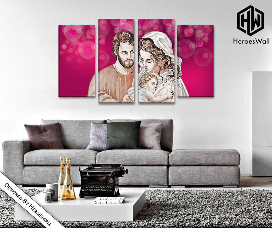 Quadro Sacra Famiglia Moderno – Gesù, Giuseppe e Maria – Stampa su Tela Pronta da Appendere