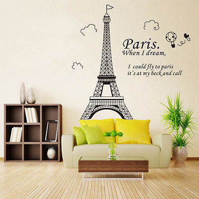 Adesivi murali rimovibili. Adesivi 3D da parete, WALL STICKERS per bambini per camera per soggiorno per sala da pranzo. Tour eiffel, Parigi, Paris
