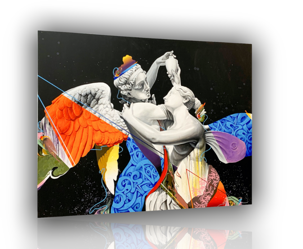 Quadro Amore e Psiche, opera d’arte romantica su tela moderna 110x95 cm, ispirata alla scultura di Canova e perfetta per arredamento elegante