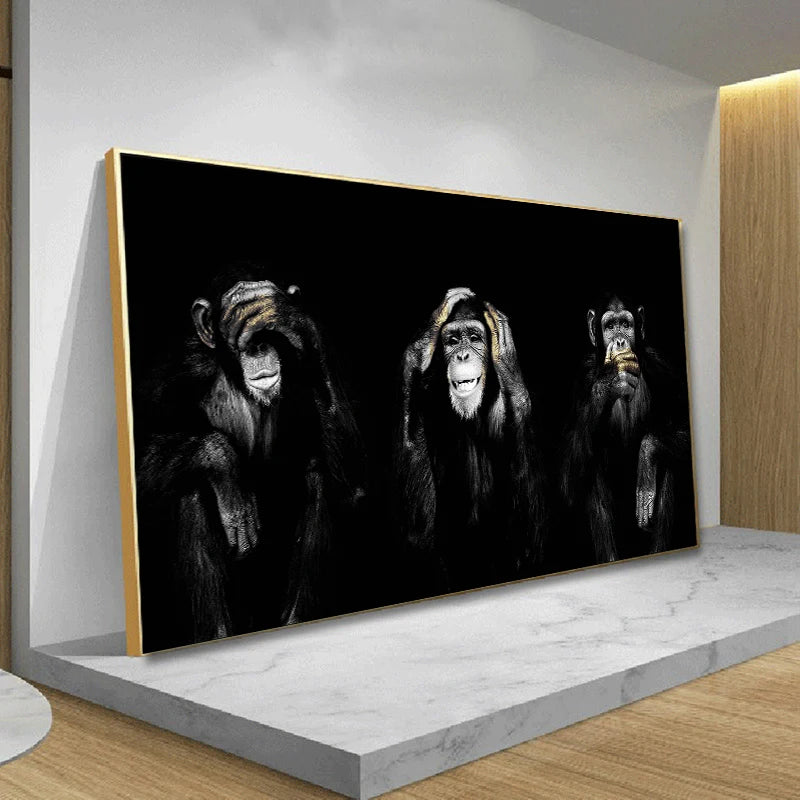 DDHH Big Size Poster Canvas Painting Animal Wall Art Dark 3 Funny Monkey Poster And Print For Living Room Home Decor No Frame