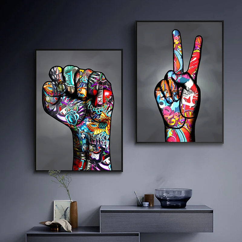 Graffiti Art Victory Cheer Encouraging Gestures and Lips Canvas Art Paintings Poster Print Wall Art Picture for Home Decoration