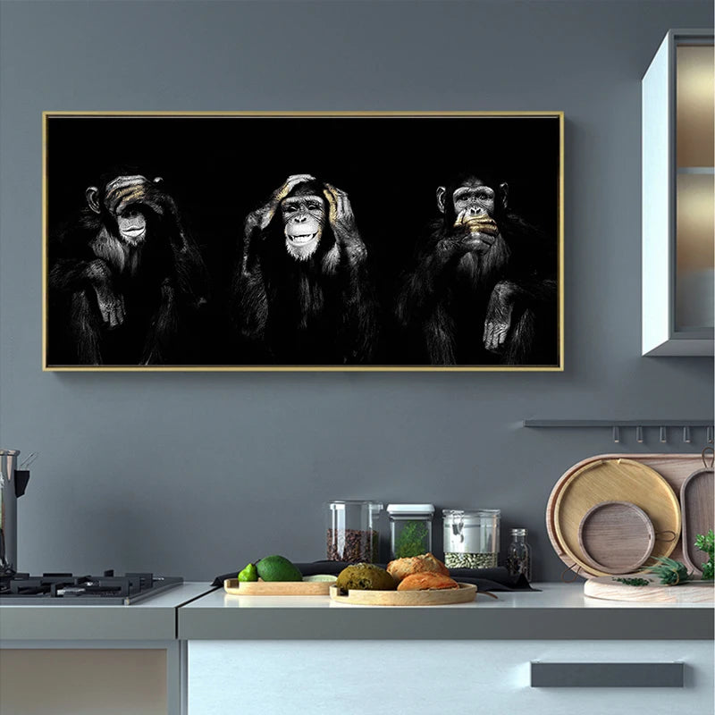 DDHH Big Size Poster Canvas Painting Animal Wall Art Dark 3 Funny Monkey Poster And Print For Living Room Home Decor No Frame