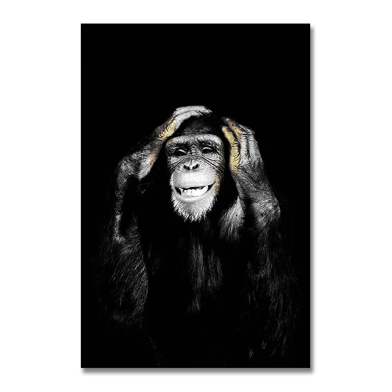 DDHH Big Size Poster Canvas Painting Animal Wall Art Dark 3 Funny Monkey Poster And Print For Living Room Home Decor No Frame