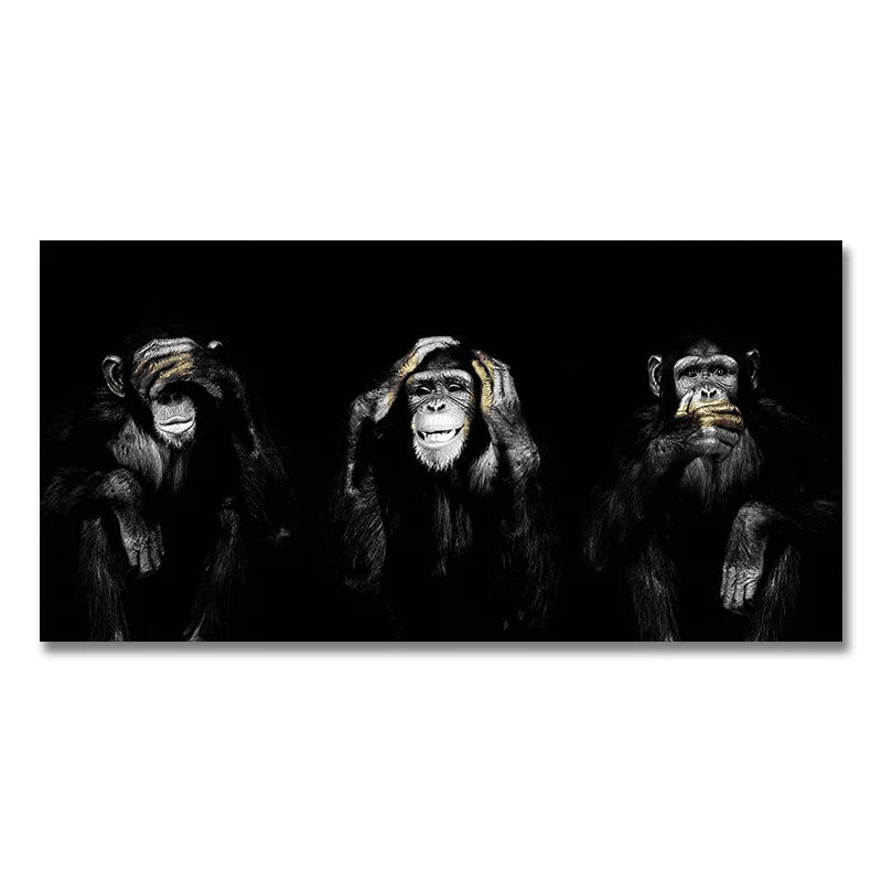 DDHH Big Size Poster Canvas Painting Animal Wall Art Dark 3 Funny Monkey Poster And Print For Living Room Home Decor No Frame