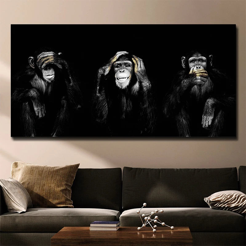 DDHH Big Size Poster Canvas Painting Animal Wall Art Dark 3 Funny Monkey Poster And Print For Living Room Home Decor No Frame