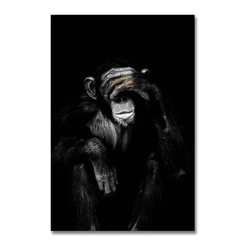 DDHH Big Size Poster Canvas Painting Animal Wall Art Dark 3 Funny Monkey Poster And Print For Living Room Home Decor No Frame