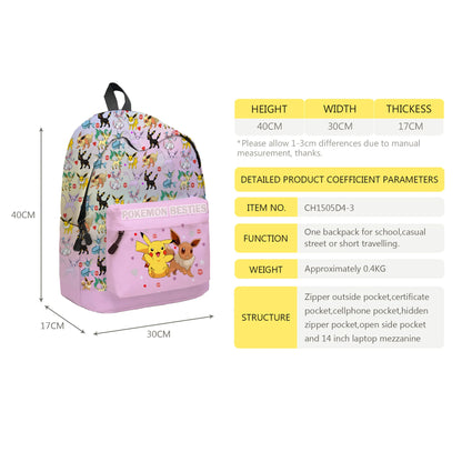 Pokemon || Borsa zaino da scuola per bambini || zaino  Pikachu || Borsa da viaggio per studenti di grande capacità