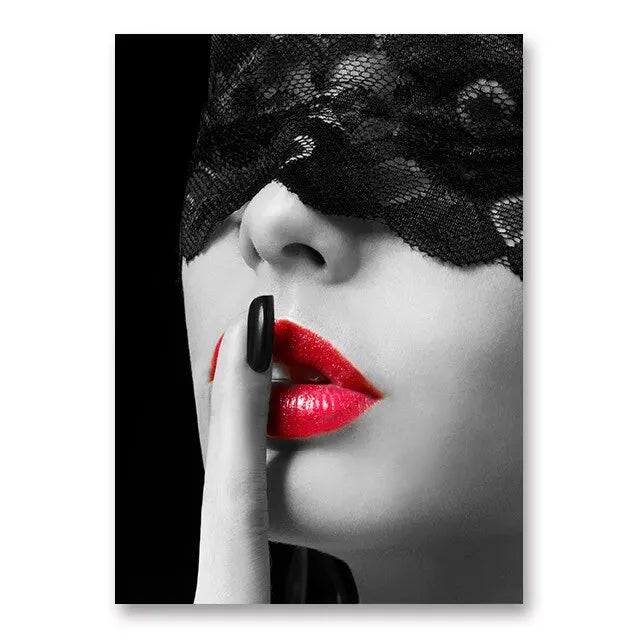 Sexy Red Lips Women Burning Money Cash Posters and Prints Canvas Paintings Fashion Girl Portrait Wall Art Picture Bar Home Decor