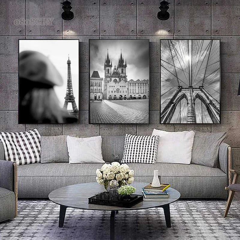 Black White Beautiful City New York London Paris Eiffel Tower Photography Art Posters Canvas Painting Fashion Home Decor Mural