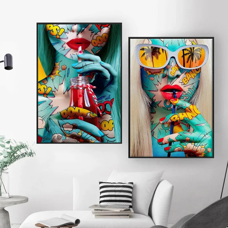 Modern Pop Graffiti Abstract Wall Art Cool Girls Eating Lollipops Sexy Women HD Oil On Canvas Posters And Prints Home Decor Gift