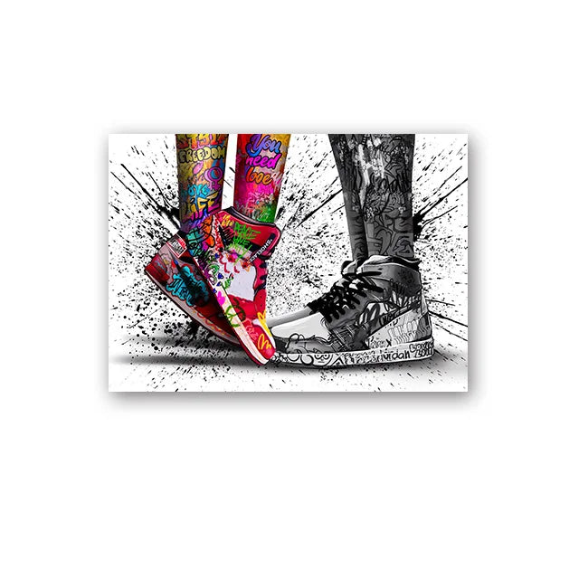 Quadro Banksy Street Art – Sneakers e Bambina con Palloncino – Stampa Pop Art su Tela Moderna