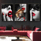 Sexy Red Lips Women Burning Money Cash Posters and Prints Canvas Paintings Fashion Girl Portrait Wall Art Picture Bar Home Decor