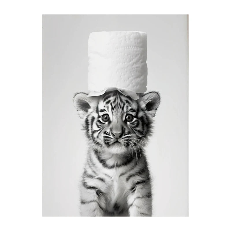 Cute Animals Toilet Paper Living Room Murals Wall Art Poster Otter Cat Tiger Canvas Painting Funny Bathroom Bathroom Home Decor