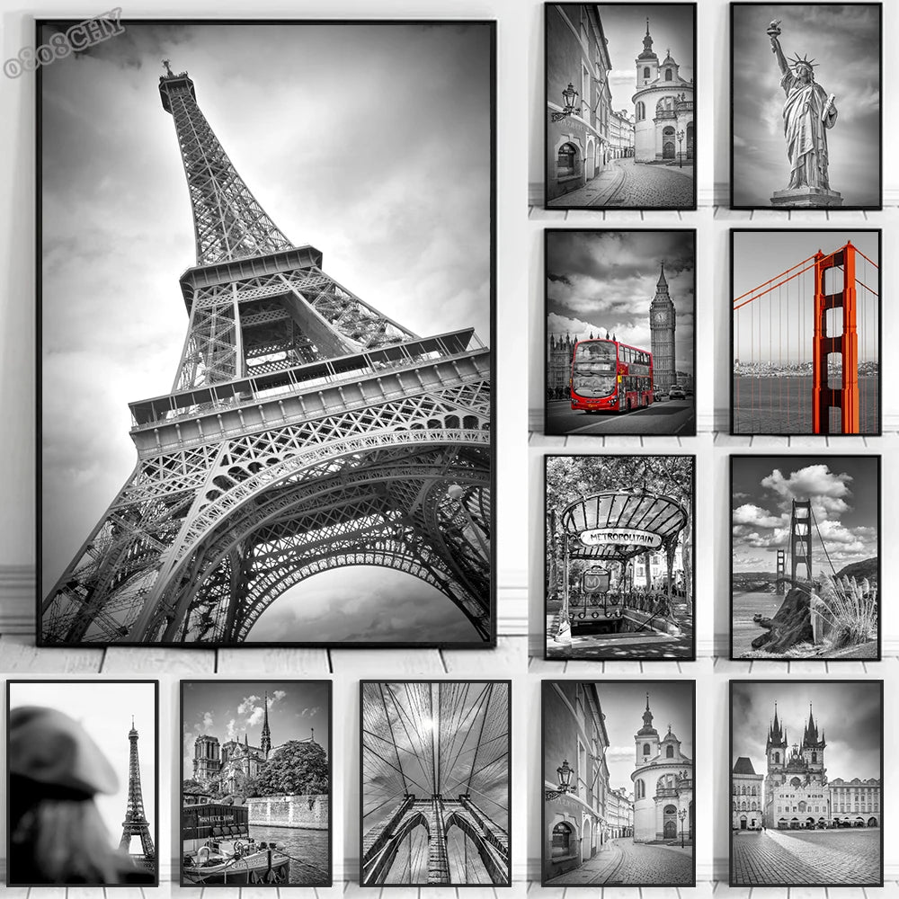 Black White Beautiful City New York London Paris Eiffel Tower Photography Art Posters Canvas Painting Fashion Home Decor Mural