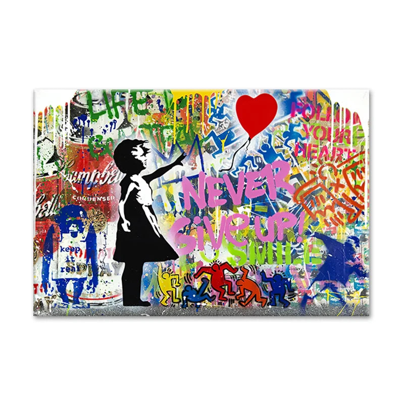 Banksy Graffiti Artwork Balloon Girl Canvas Paintings Modern Street Pop Art Never Give Up Wall Poster Prints for Room Home Decor