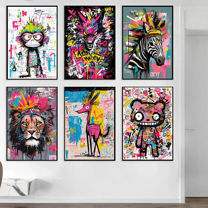 Animation Room Decor Animals Decoration Wall Art Coloured Home Decorations Canvas Painting Graffiti Cartoon Painted Decororation