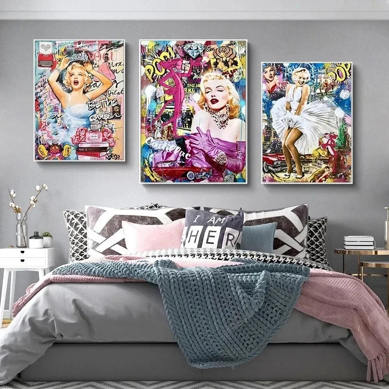 Sexy Classic Movie Star Monroe Poster Street Graffiti Pop Wall Art Canvas Painting Fashion Portrait Mural Home Shop Room Decor