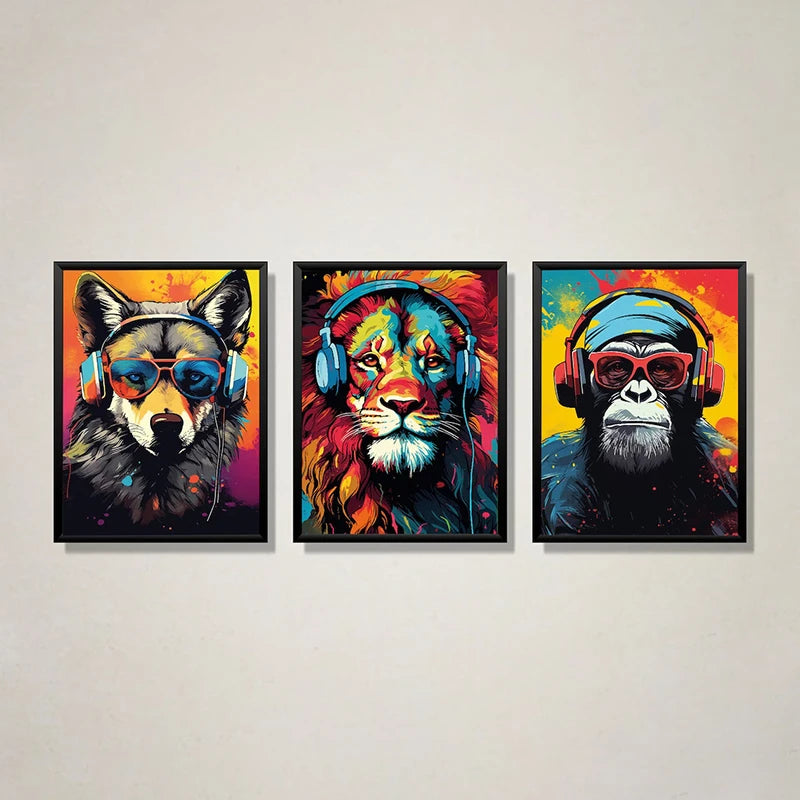 Cool Gaming Posters Animal with Headphones Wall Art Prints Canvas Paintings Boys Bedroom Teen Room Decor Decorative Pictures