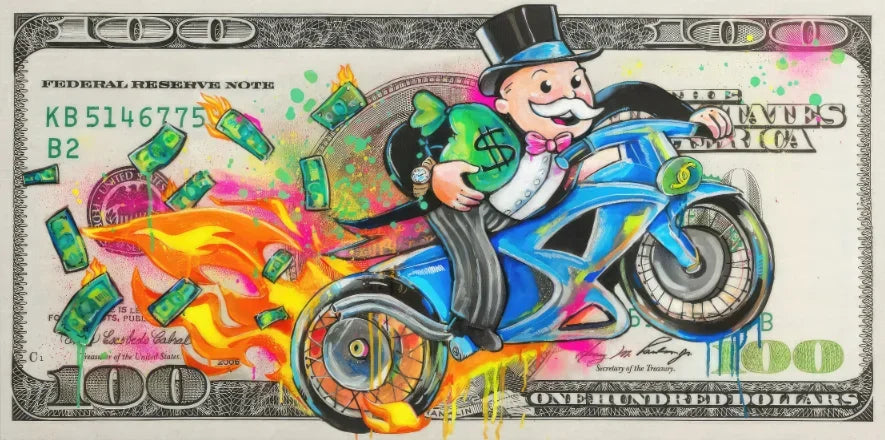 Quadro Pop Art Paperino con 100 Dollari – Stampa su Tela Graffiti Street Art per Decorazioni Moderne