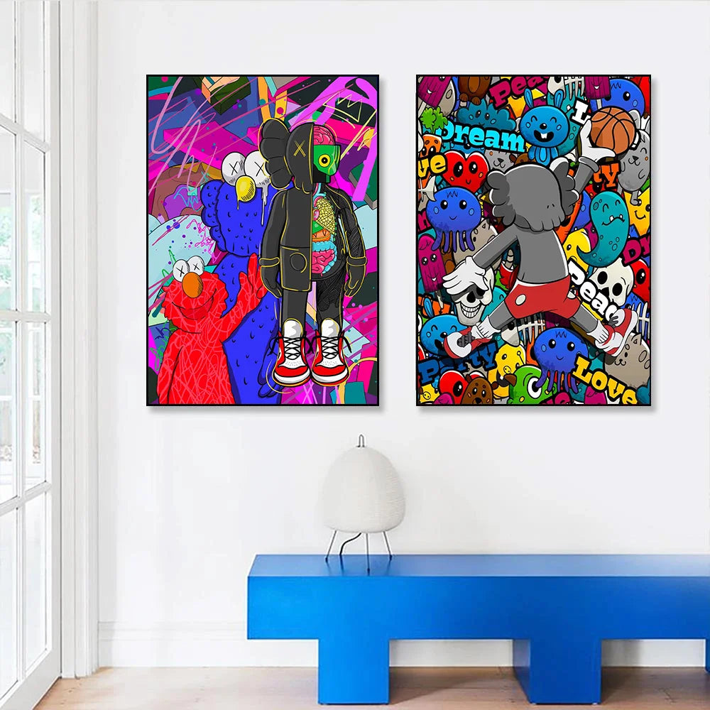 Street Graffiti Abstract Trendy Violent Teddy Bear Wall Art Prints Poster Living Room Home Decor Canvas Painting Murals Pictures