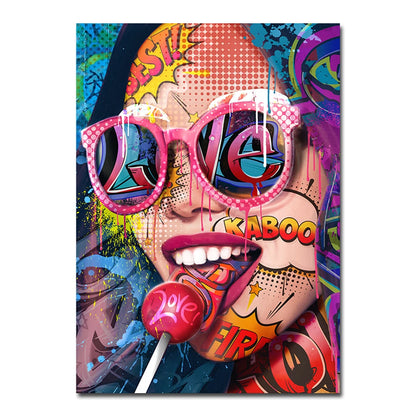 Modern Pop Graffiti Abstract Wall Art Cool Girls Eating Lollipops Sexy Women HD Oil On Canvas Posters And Prints Home Decor Gift