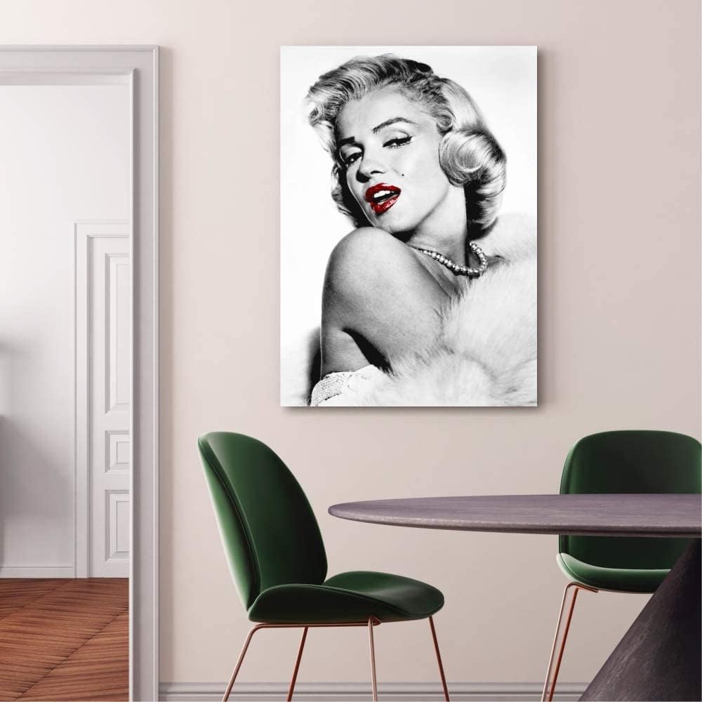 Quadri Marilyn Monroe || Labbra Rosse || Quadro Moderno Soggiorno Camera da Letto Cucina Stampa su Tela da Parete Bianco Nero