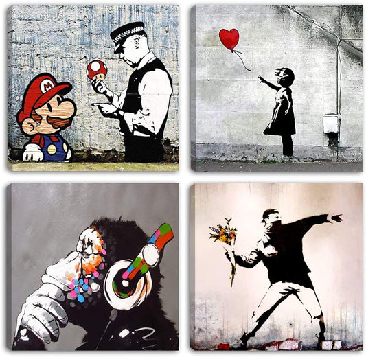 Moderne Gemälde || Drucke auf Leinwand || Banksy-Quadrate