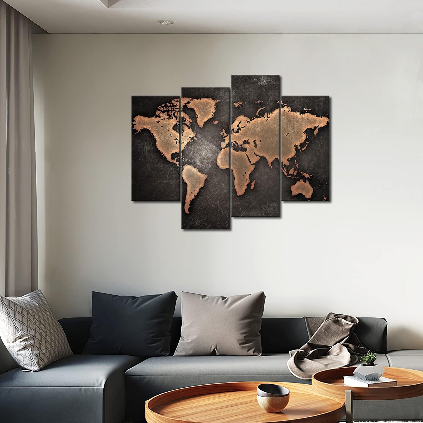 Quadro Mondo Carta geografica || mappamondo grande || cartina geografica || Sfondo Nero Stampa su Tela || Arte Quadri d'illustrazione per L'Ufficio Domestico Decorazione Moderna