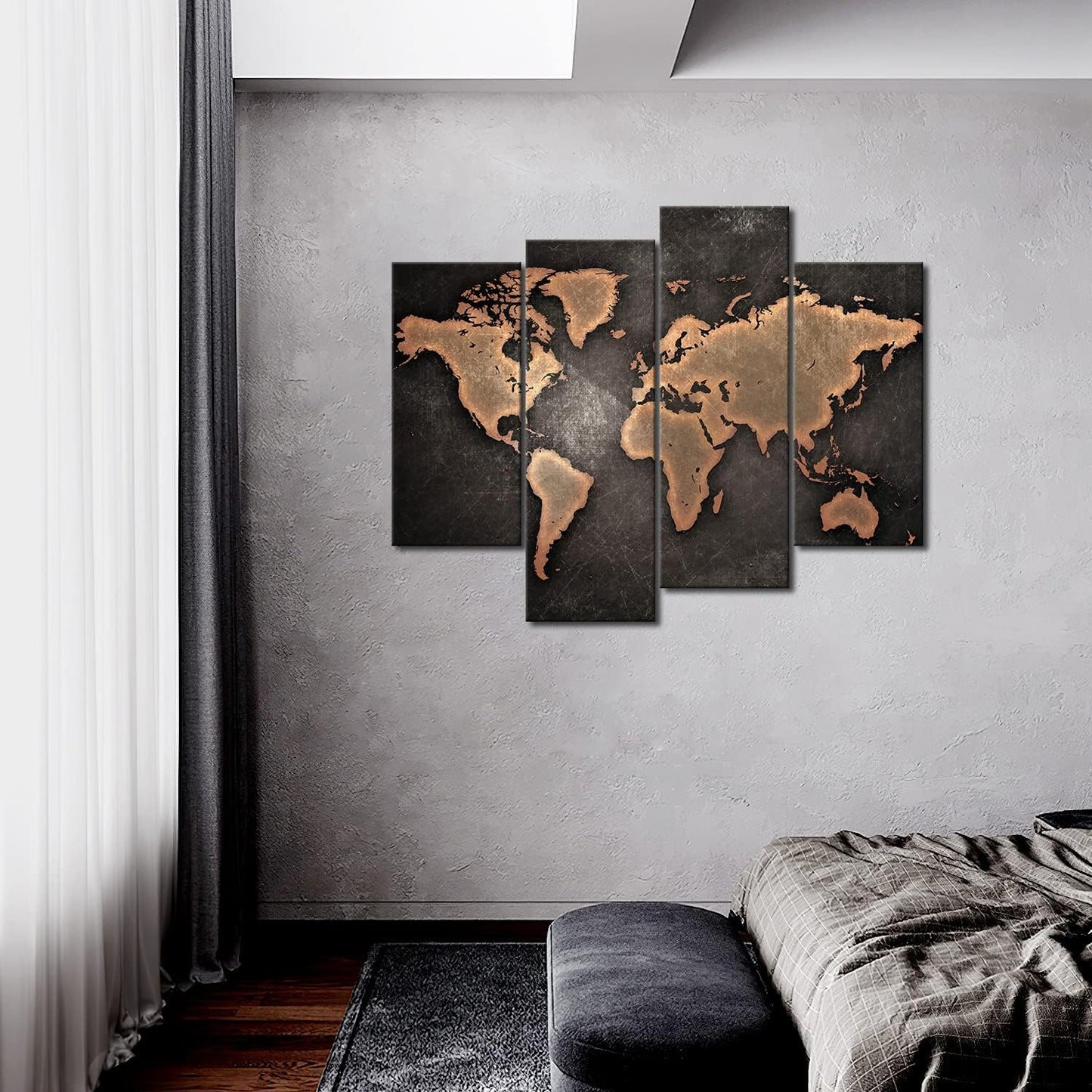 Quadro Mondo Carta geografica || mappamondo grande || cartina geografica || Sfondo Nero Stampa su Tela || Arte Quadri d'illustrazione per L'Ufficio Domestico Decorazione Moderna