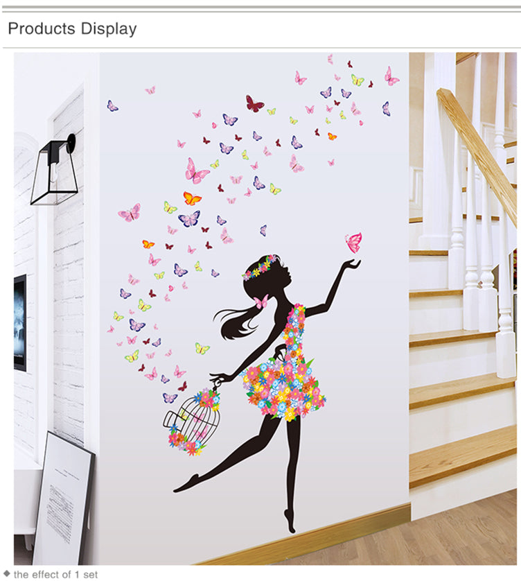 Adesivi murali rimovibili. Adesivi 3D da parete, WALL STICKERS per bambini per camera per soggiorno per sala da pranzo, fata, principessa, luna, fiori e farfalle