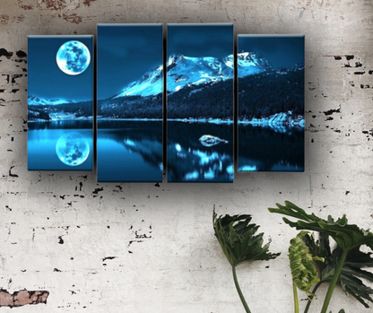 Quadro con Luna || Lago di notte || Quadro su tela Blu || Quadri moderni