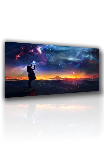 🌅 Quadro Moderno Paesaggio Astratto Fantasy – Tela 70x50 cm con Cornice