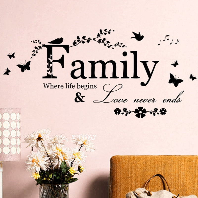 Adesivi murali rimovibili. Adesivi 3D da parete, WALL STICKERS per bambini per camera per soggiorno per sala da pranzo, scritte, scritta, famiglia, family, farfalla, farfalle