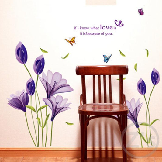 Adesivi murali 3D da parete, WALL STICKERS per bambini per camera per soggiorno per sala da pranzo tulipani viola