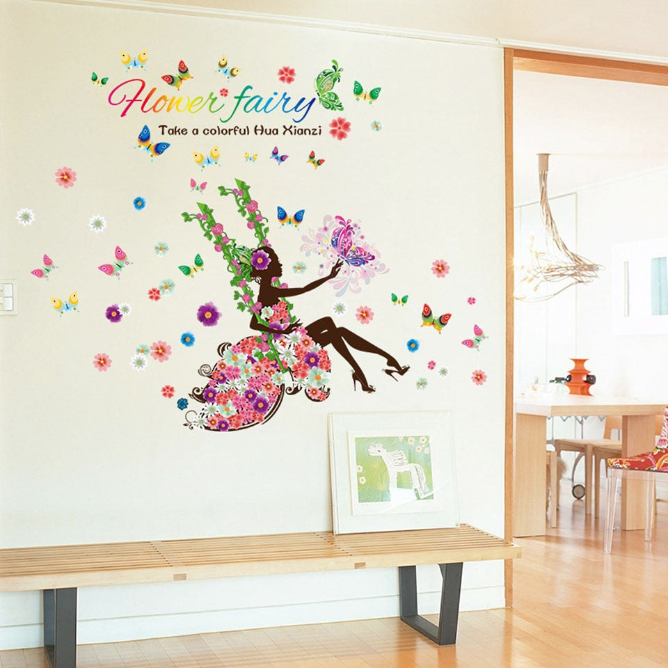 Adesivi murali rimovibili. Adesivi 3D da parete, WALL STICKERS per bambini per camera per soggiorno per sala da pranzo, fata, principessa, luna, fiori e farfalle