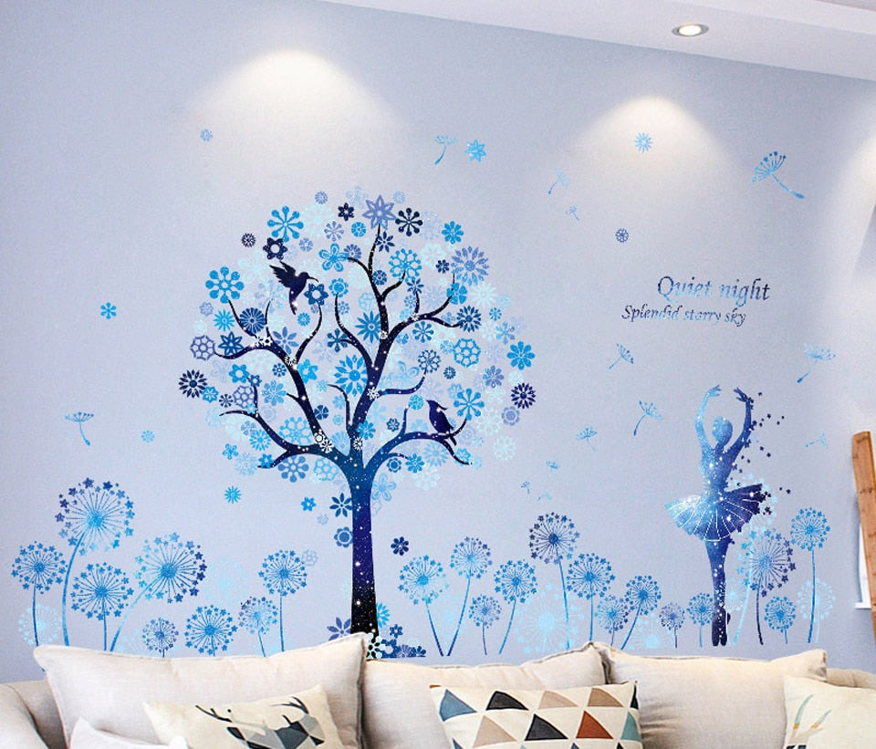 Adesivi murali rimovibili. Adesivi 3D da parete, WALL STICKERS per bambini per camera per soggiorno per sala da pranzo. adesivo murale rimovibile. Animali, albero, fiori e farfalle, principessa frozen