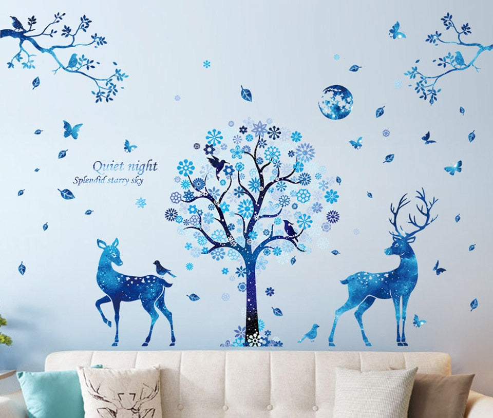 Adesivi murali rimovibili. Adesivi 3D da parete, WALL STICKERS per bambini per camera per soggiorno per sala da pranzo. adesivo murale rimovibile. Animali, albero, fiori e farfalle, principessa frozen