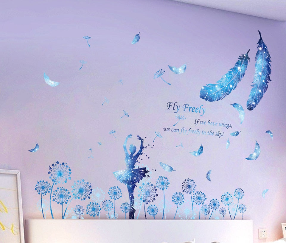 Adesivi murali rimovibili. Adesivi 3D da parete, WALL STICKERS per bambini per camera per soggiorno per sala da pranzo. adesivo murale rimovibile. Animali, albero, fiori e farfalle, principessa frozen