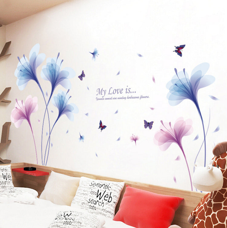 Adesivi murali rimovibili. Adesivi 3D da parete, WALL STICKERS per bambini per camera per soggiorno per sala da pranzo FIORI BLU E ROSA RONDINI E FARFALLE