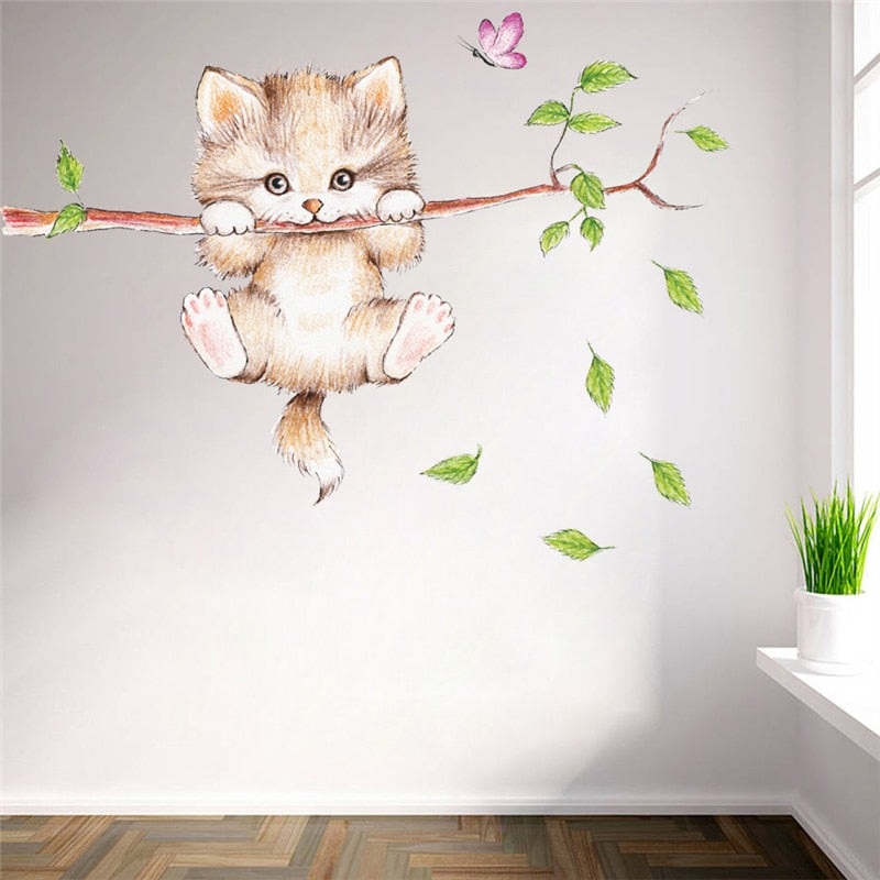 Adesivi murali rimovibili. Adesivi 3D da parete, WALL STICKERS per bambini per camera per soggiorno per sala da pranzo. adesivo murale rimovibile gatto e farfalle