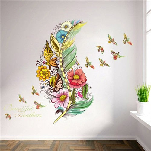 Sticker mural || Fleurs arc-en-ciel || Papillons