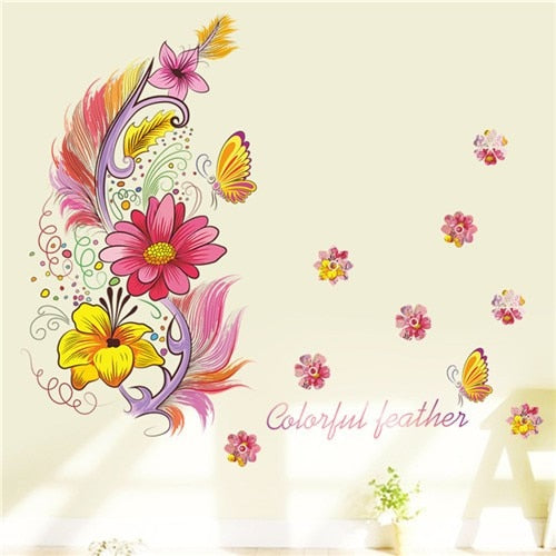 Sticker mural || Fleurs arc-en-ciel || Papillons