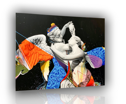 Quadro Amore e Psiche, opera d’arte romantica su tela moderna 110x95 cm, ispirata alla scultura di Canova e perfetta per arredamento elegante